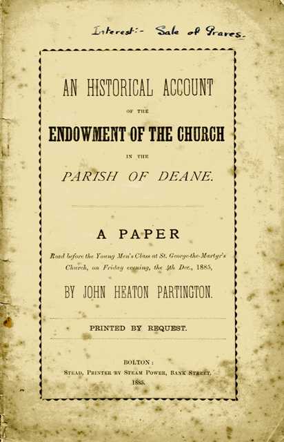 An Historical Account of the Endowment of the Church in the Parish of Deane (1885)