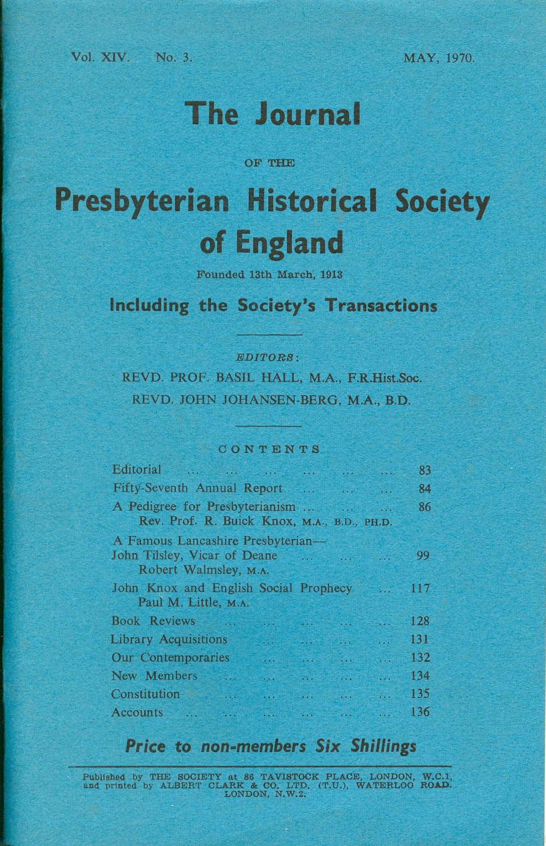 Journal containing article on Rev John Tilsley